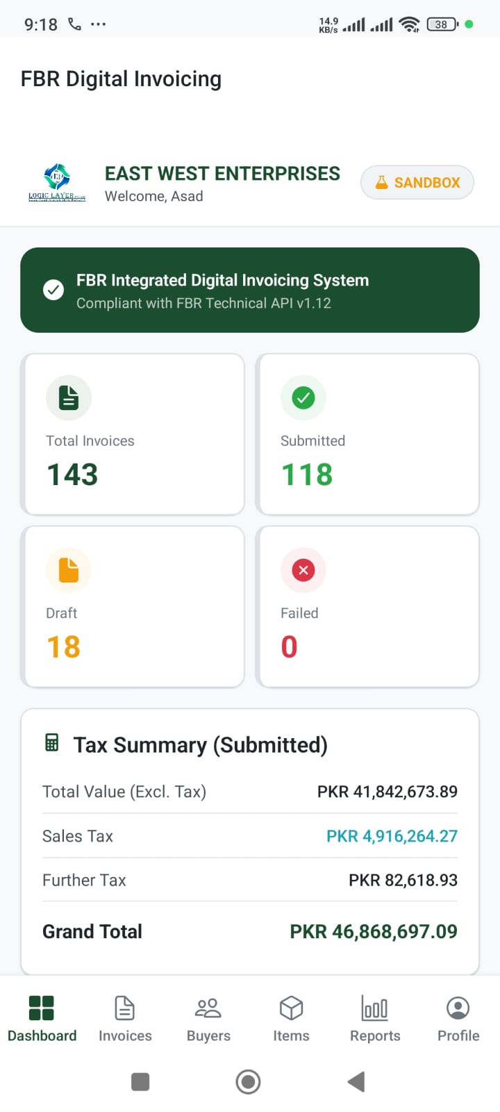 FBR Digital Invoicing Android Mobile App - Create and submit invoices from your phone